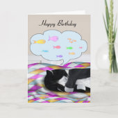 Tuxedo Cat Napping und Dreaming Karte (Vorderseite)