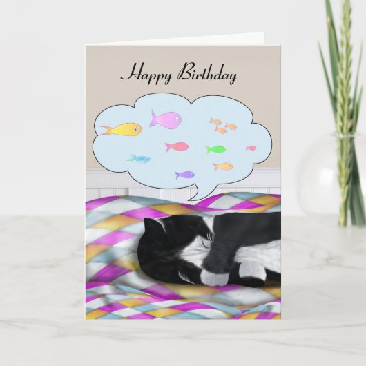 Tuxedo Cat Napping und Dreaming Karte (Vorderseite)