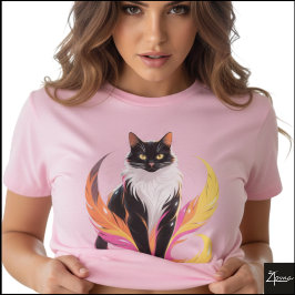 Tuxedo Cat Neon Feathers Pop Art T-Shirt