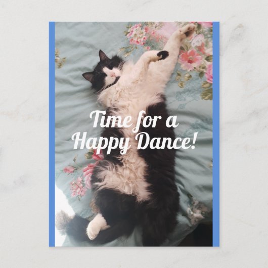 Tuxedo Cat Niedlich Doing a Happy Dance Postkarte (Vorderseite)
