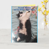 Tuxedo Cat Niedlich Funny Happy Dance Cats Card Karte (Gelbe Blume)