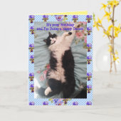 Tuxedo Cat Niedlich Funny Happy Dance Cats Viola C Karte (Gelbe Blume)