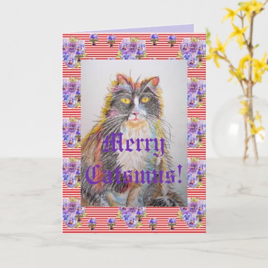 Tuxedo Cat Niedlich Funny Merry Catsmus Card Karte (Gelbe Blume)