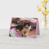 Tuxedo Cat Niedlich Schlafen auf Crochet Rug Katze Karte (Gelbe Blume)