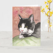 Tuxedo Cat Note Card Schwarz-weiß Cat Pink Green Karte (Gelbe Blume)