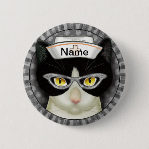 Tuxedo Cat Nurse Button