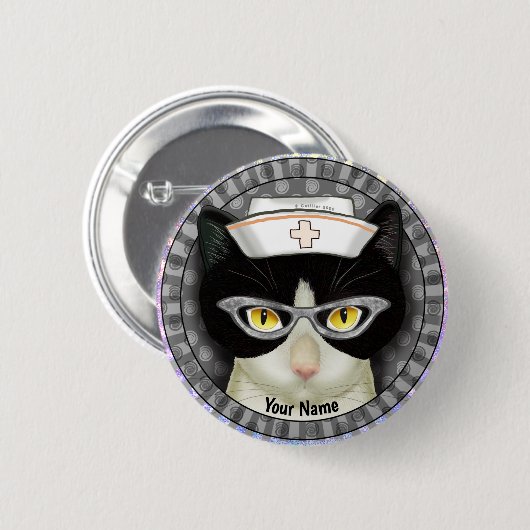 Tuxedo Cat Nurse Button (Vorne & Hinten)