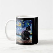 Tuxedo Cat On Beach Starry Night Impressionistisch Kaffeetasse (Links)