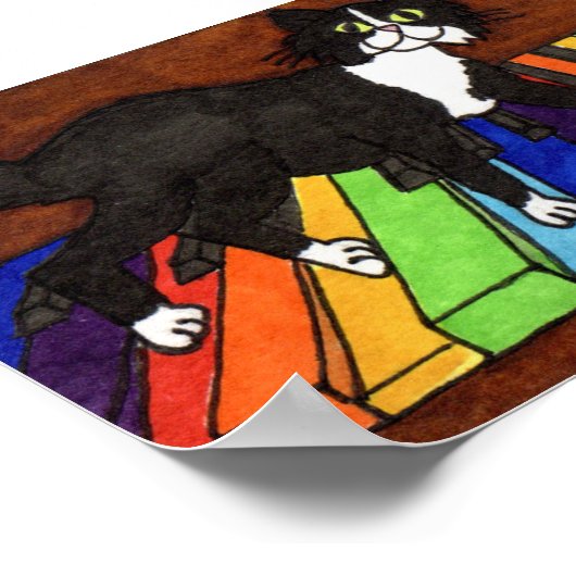 Tuxedo Cat on Rainbow Piano Poster (Ecke)