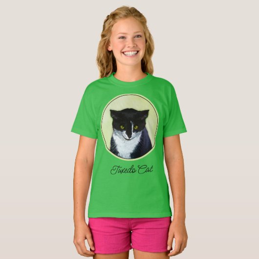 Tuxedo Cat Painting - Niedlich Original Cat Art T- T-Shirt (Vorne ganz)