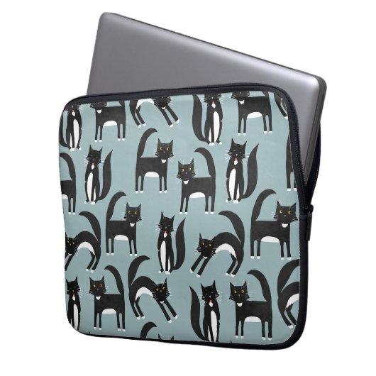 Tuxedo Cat Pattern Laptopschutzhülle (Vorderseite Links)