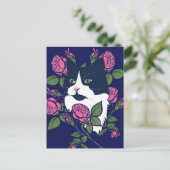 Tuxedo Cat Peony Floral Art Tuxie Cat Postkarte (Stehend Vorderseite)