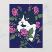Tuxedo Cat Peony Floral Art Tuxie Cat Postkarte (Vorderseite)