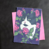 Tuxedo Cat Peony Floral Art Tuxie Cat Postkarte