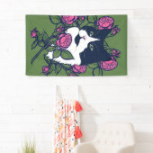 Tuxedo Cat Peony Floral Art Tuxie Katzen Banner (Insitu)
