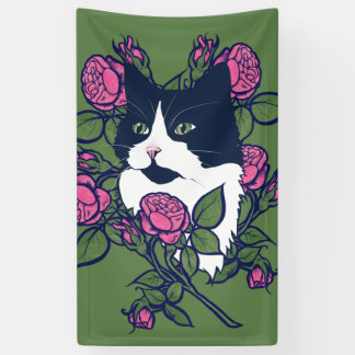 Tuxedo Cat Peony Floral Art Tuxie Katzen Banner