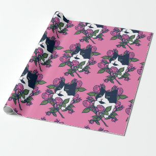 Tuxedo Cat Peony Floral Art Tuxie Katzen Geschenkpapier