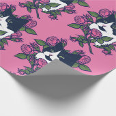 Tuxedo Cat Peony Floral Art Tuxie Katzen Geschenkpapier (Ecke)