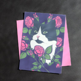 Tuxedo Cat Peony Floral Art Tuxie Katzen Poster