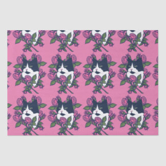 Tuxedo Cat Peony Floral Art Tuxie Katzen Seidenpapier