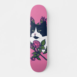 Tuxedo Cat Peony Floral Art Tuxie Katzen Skateboard