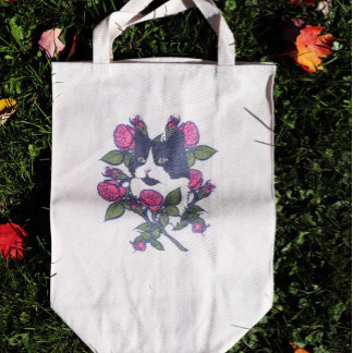 Tuxedo Cat Peony Floral Art Tuxie Katzen Tragetasche