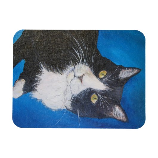 Tuxedo Cat Pet Art Magnet individuelle Geschenkopt (Horizontal)