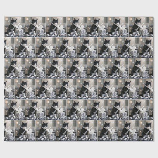 Tuxedo Cat Playing with a Tissue Box Geschenkpapier (Flach)