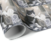 Tuxedo Cat Playing with a Tissue Box Geschenkpapier (Rolleneckpunkt)