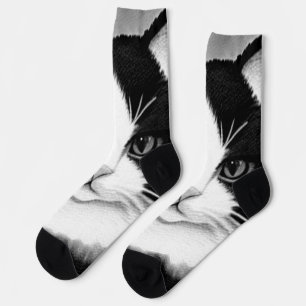 Tuxedo Cat Portrait Painting Poster Socken