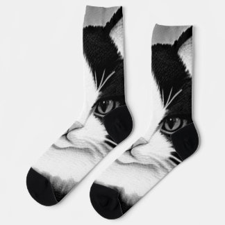 Tuxedo Cat Portrait Painting Poster Socken