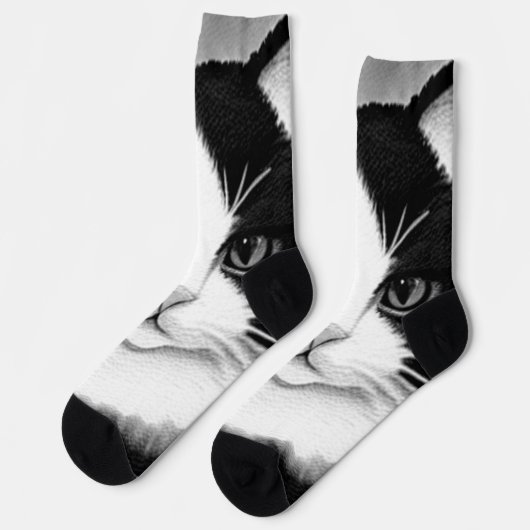 Tuxedo Cat Portrait Painting Poster Socken (Linkes Detail)