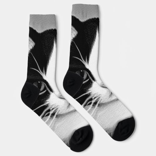 Tuxedo Cat Portrait Painting Poster Socken (Rechts)