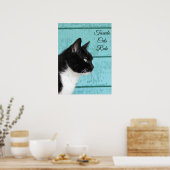 Tuxedo Cat Profil auf Aquamarin Poster (Küche)