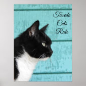 Tuxedo Cat Profil auf Aquamarin Poster (Vorne)