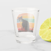 Tuxedo Cat Retro Style Vintager Sonnenuntergang Schnapsglas (Rückseite)