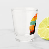 Tuxedo Cat Retro Style Vintager Sonnenuntergang Schnapsglas (Links)