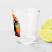 Tuxedo Cat Retro Style Vintager Sonnenuntergang Schnapsglas (Rechts)