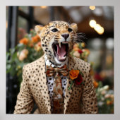 Tuxedo Cat Roar Cheetah Print Anzug Poster (Vorne)