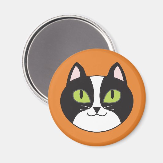 Tuxedo Cat Round Magnet (Vorderseite/Rückseite)