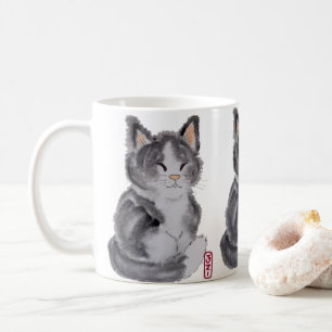 Tuxedo Cat Schwarz-weiß Kitten Wasserfarbe Elegan Kaffeetasse