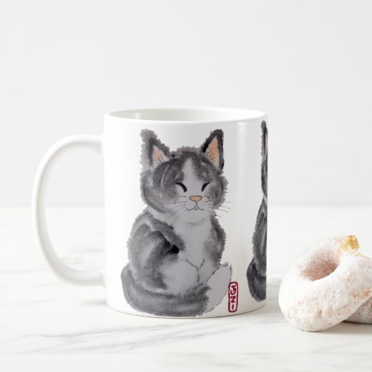 Tuxedo Cat Schwarz-weiß Kitten Wasserfarbe Elegant Kaffeetasse (Mit Donut)
