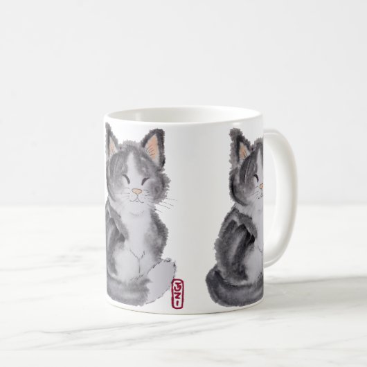 Tuxedo Cat Schwarz-weiß Kitten Wasserfarbe Elegant Kaffeetasse (VorderseiteRechts)