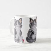 Tuxedo Cat Schwarz-weiß Kitten Wasserfarbe Elegant Kaffeetasse (Vorderseite Links)