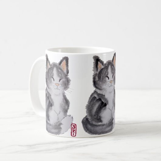 Tuxedo Cat Schwarz-weiß Kitten Wasserfarbe Elegant Kaffeetasse (Vorderseite Links)