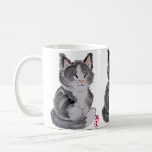 Tuxedo Cat Schwarz-weiß Kitten Wasserfarbe Elegant Kaffeetasse (Links)