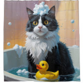 Tuxedo Cat Sloppy Sleepy Niedlich Funny Duschvorhang (Vorderseite)