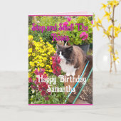 Tuxedo Cat Sniffing Flowers Funny Birthday Roses Karte (Gelbe Blume)