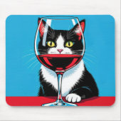 Tuxedo Cat Staring Through a Wine Glass Mousepad (Vorne)