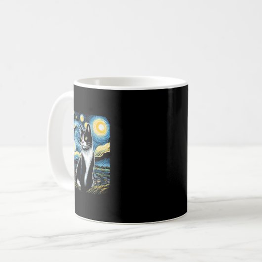 Tuxedo Cat Starry Night Painting Tuxedo Cat Eigent Kaffeetasse (Vorderseite Links)